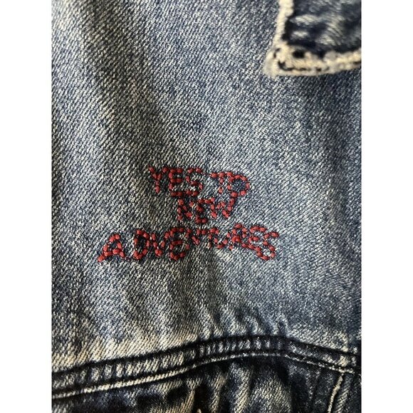 For the Republic Jean Jacket Distressed Denim Embroidered Size XS Unisex - Picture 3 of 10